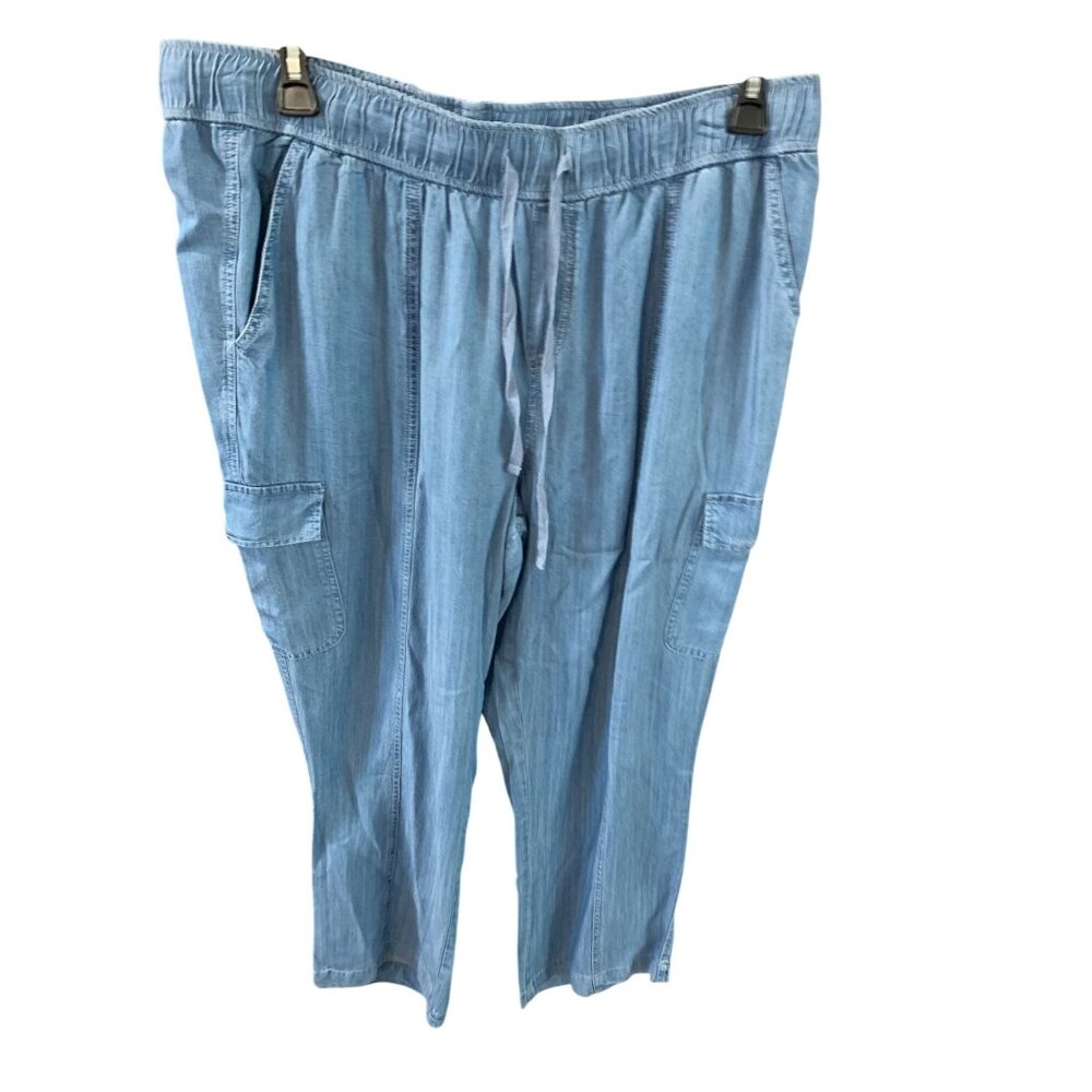 New Alexander Jordan Womens Size XL Cargo Chambray Blue Jean Denim Pull On Pants